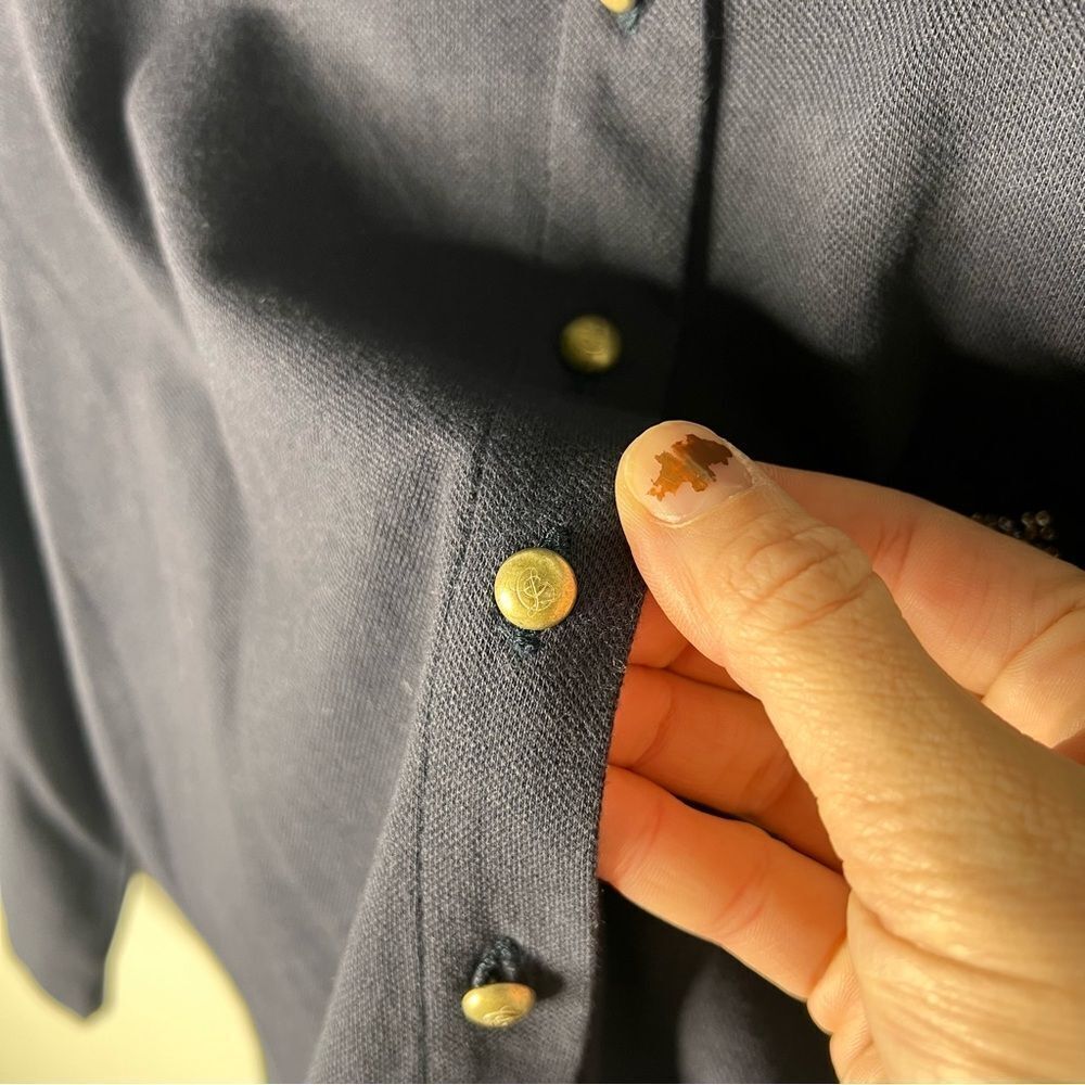 Les Copains Navy Button Down Sweater with White Collar Cardigan Top size 44 prep - Picture 7 of 8